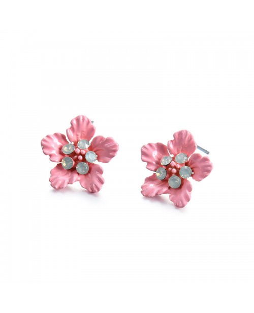 Sweet Pink Flower Charm Earrings Double Layer Gold...