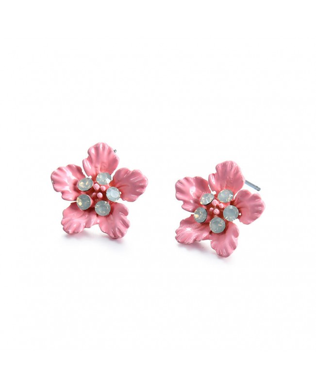 Sweet Pink Flower Charm Earrings Double Layer Gold Chain Black Choker Necklace Women Jewelry Set
