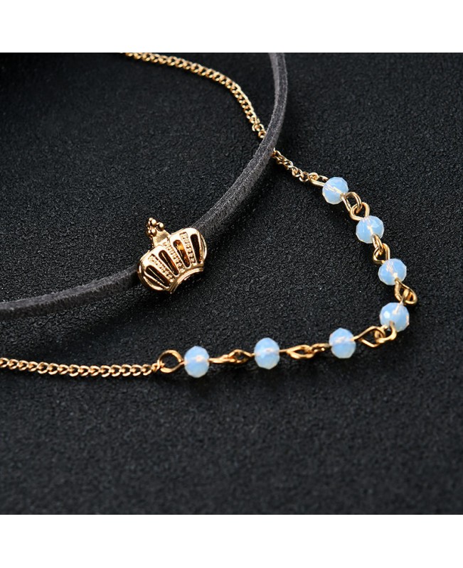 Punk Gold Crown Charm Double Layer Black Choker Fashion Crown Piercing Earrings for Women