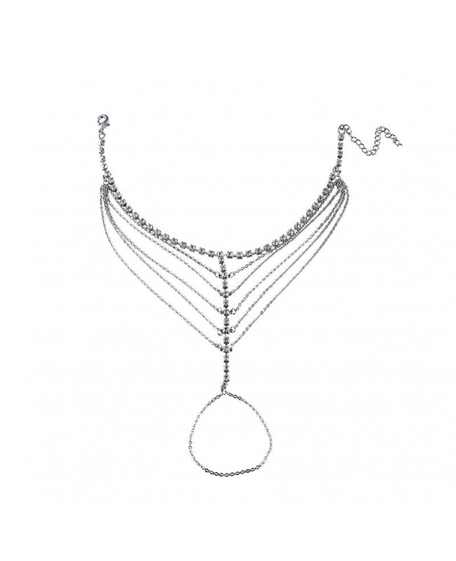 Women's Simple Silver Plated Anklet Barefoot Tassel Rhinestone Anklet