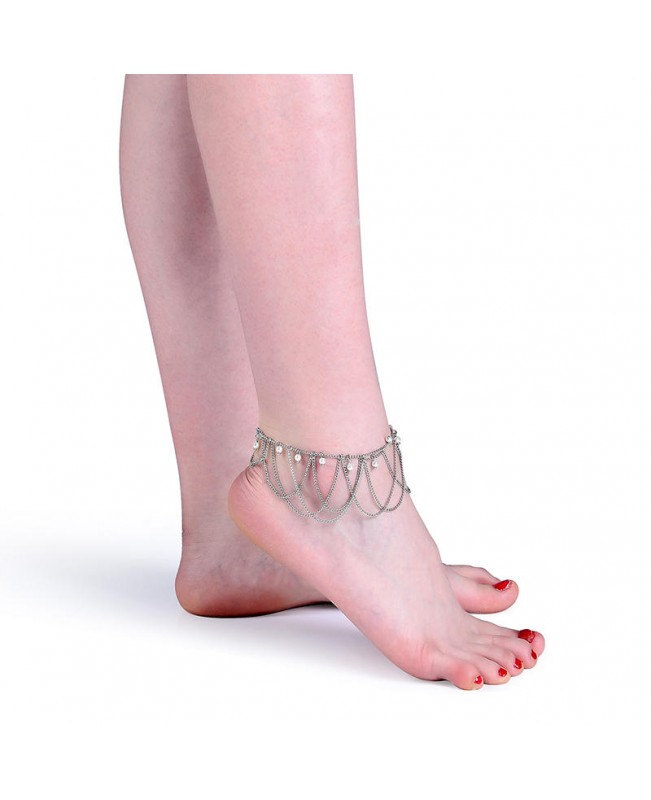 Elegant Women Anklet Chain Retro Tassel Pearl Silver Plated Anklet Gift