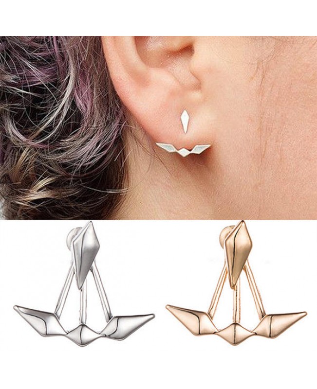 Vintage Gold Silver Ear Stud Punk Geometric Double Side Jacket Earrings for Women