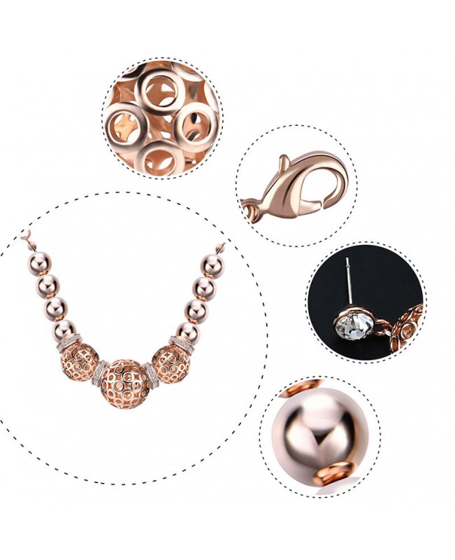 Trendy Women's Rose Gold Bead Pendant Jewelry Set Necklace Rhinestone Earrings