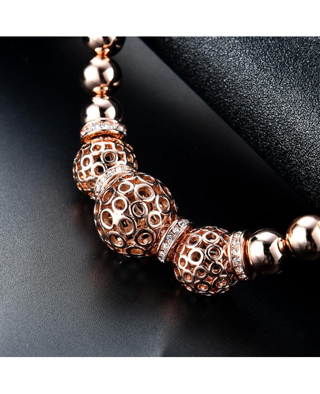 Trendy Women's Rose Gold Bead Pendant Jewelry Set Necklace Rhinestone Earrings