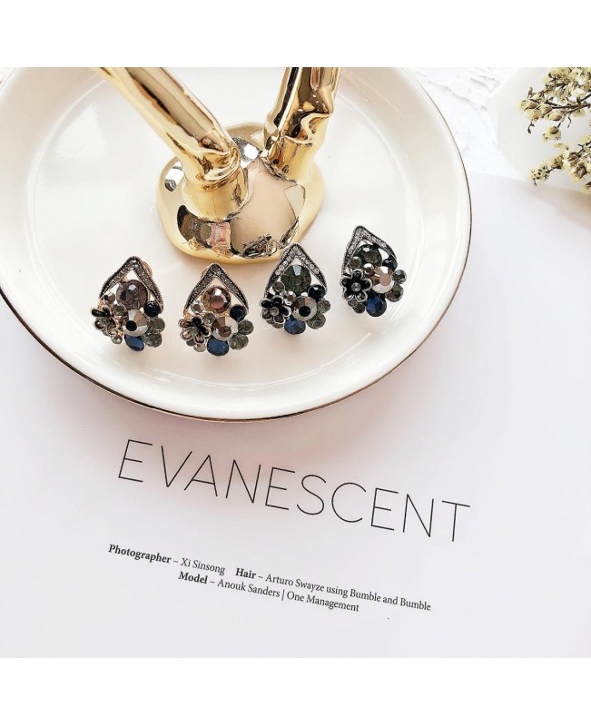 S925 Needle Vintage Earrings Antique Silver Stud Earring Flower Rhinestones Ear Stud for Women