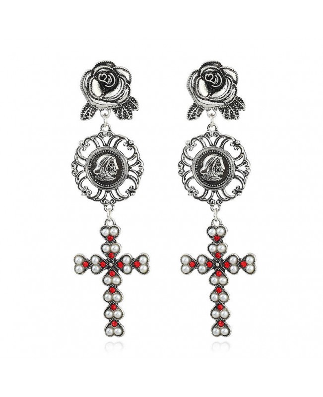 Bohemian Gold Plated Rose Flower Cross Gold Earring Drop Long Dangle Earrings for Women