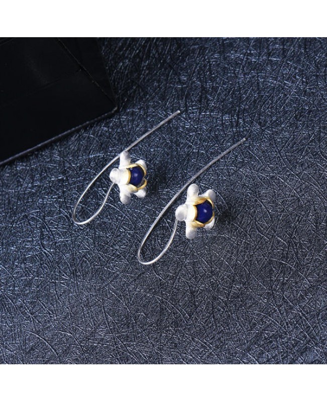 Trendy 925 Sterling Silver Jewelry Simple Long Flower Earrings for Women