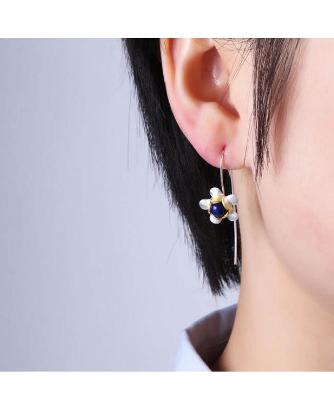 Trendy 925 Sterling Silver Jewelry Simple Long Flower Earrings for Women