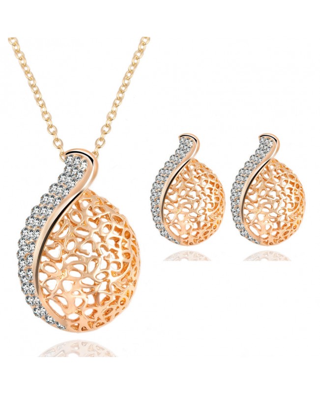 Sweet Hollow Water Drops Crystal Necklace Earrings Sets Bridal Rhinestone Choker