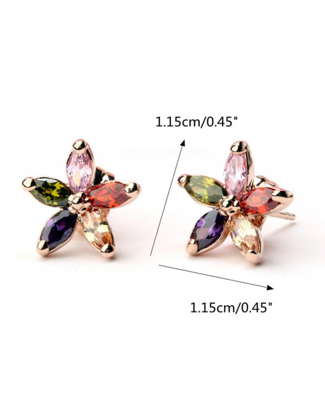 Luxury Rose Gold Earring Colorful Zirconia Flower Stud Earrings Classic Fine Jewelry for Women