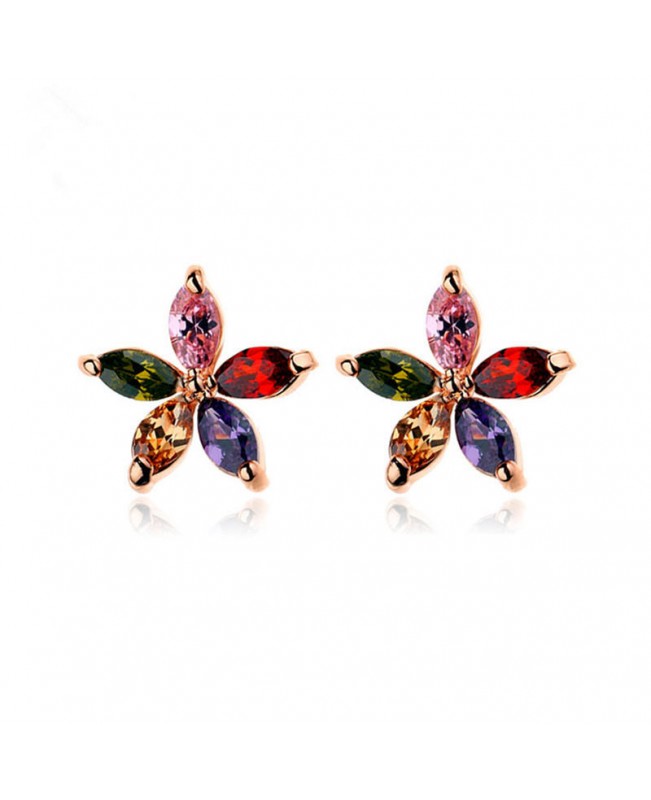 Luxury Rose Gold Earring Colorful Zirconia Flower Stud Earrings Classic Fine Jewelry for Women