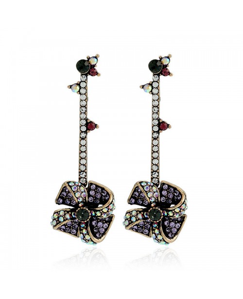 Vintage Windmill Full Rhinestones Stick Dangle Ear...