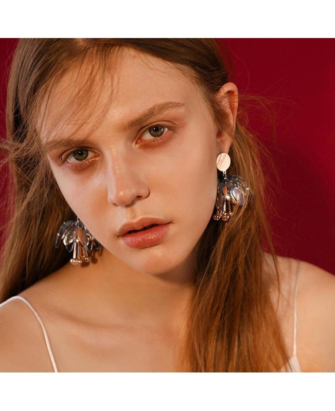 Statement Dangle Earring Rhinestone Flower Tassel Piercing Chandelier Ear Drop for Women