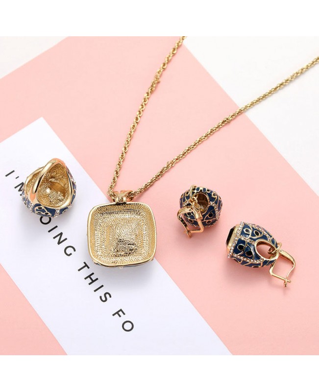 Luxury Emerald Crystal Cocktail Ring Vintage Necklaces Drop Earrings Bridal Jewelry Set for Women