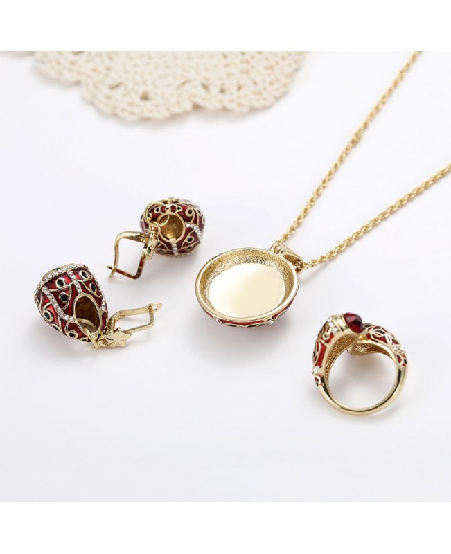 Luxury Red Crystal Statement Ring Charm Necklaces Star Drop Earrings Bridal Jewelry Set for Women