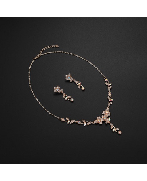 Luxury Rose Gold Bride Women Wedding Jewelry Set C...