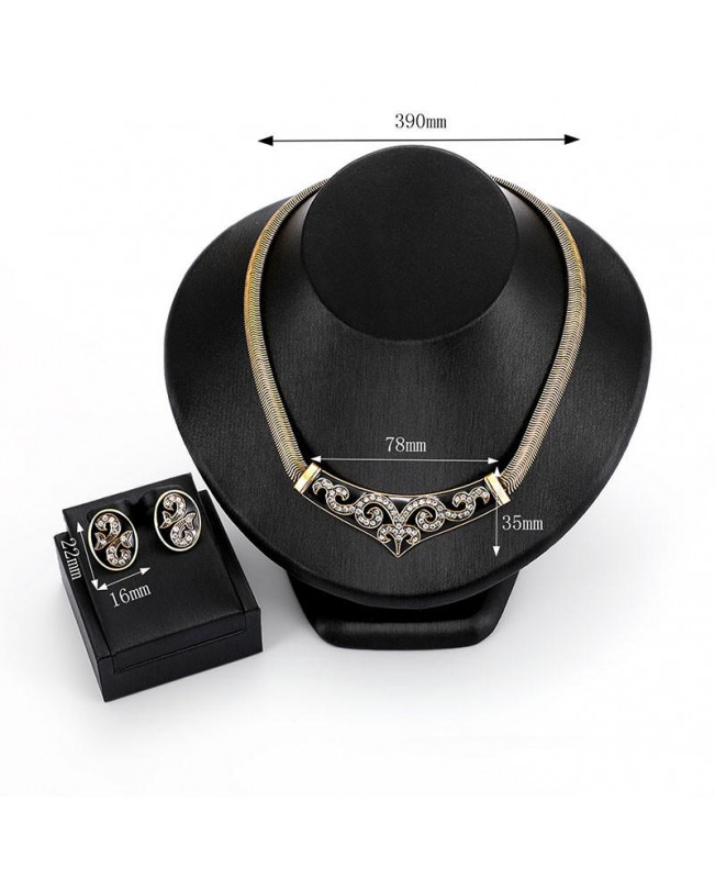 Vintage Gold Chain Necklace Rhinestone Enamel Earrings Luxury Wedding Bridal Jewelry Set for Women