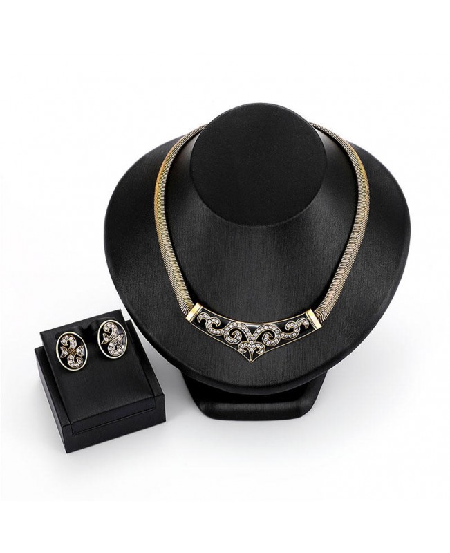 Vintage Gold Chain Necklace Rhinestone Enamel Earrings Luxury Wedding Bridal Jewelry Set for Women