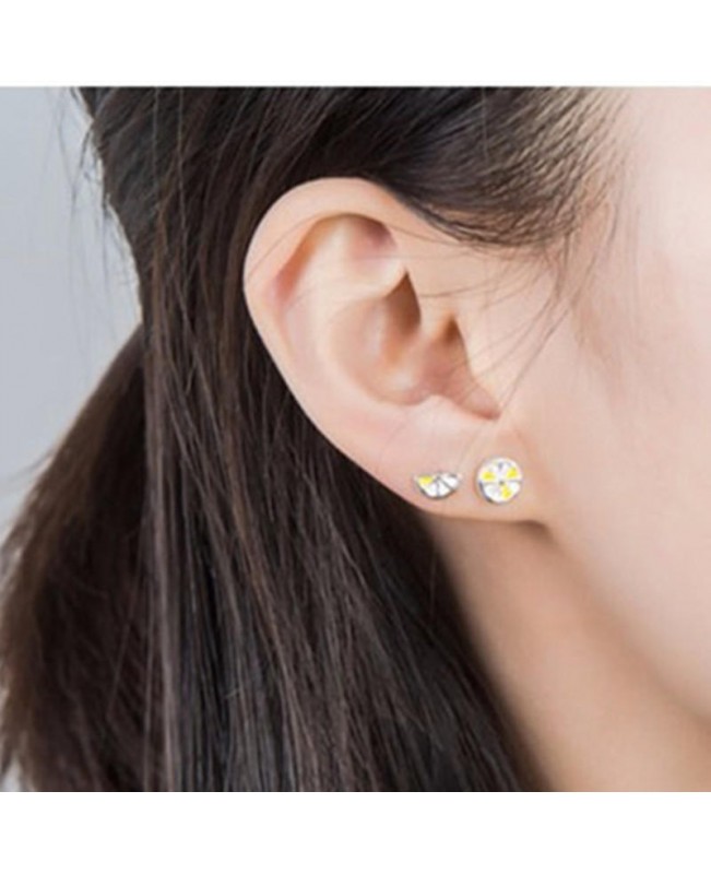 Cute Fresh Lemon Stud Earring 925 Sterling Silver Asymmetric Womens Piercing Fruit Earring