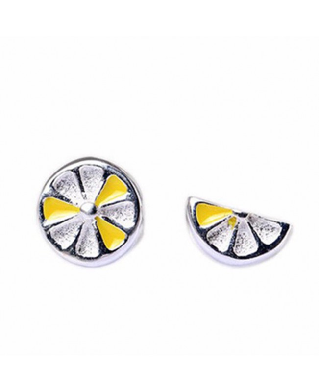 Cute Fresh Lemon Stud Earring 925 Sterling Silver Asymmetric Womens Piercing Fruit Earring