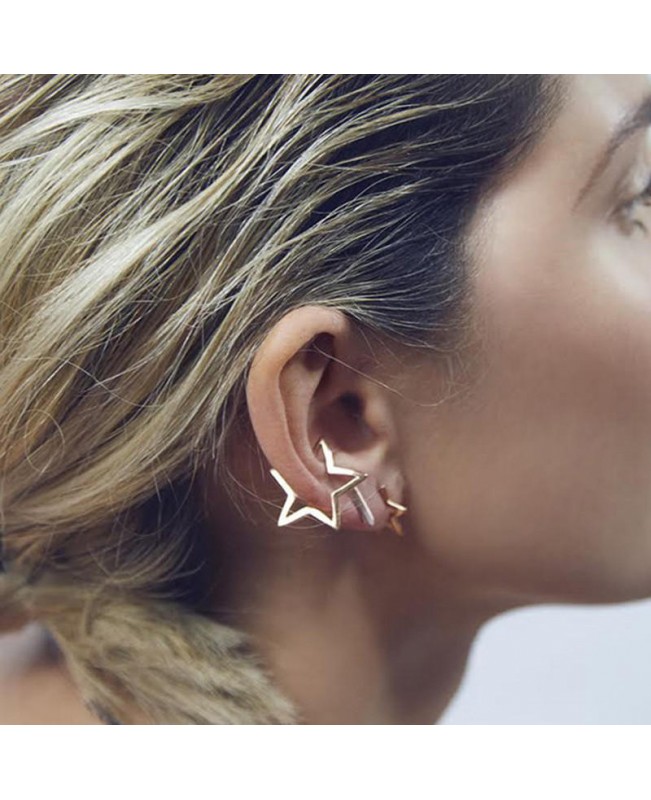 Punk Hollow Star Womens Earring No Piercing Ear Clip for Women Girl Party Costume Jewelry