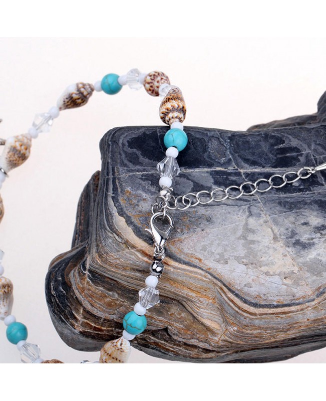 Bohemian Starfish Anklet Natural Stone Beaded Chain Barefoot Sandals Beach Foot Jewelry for Women
