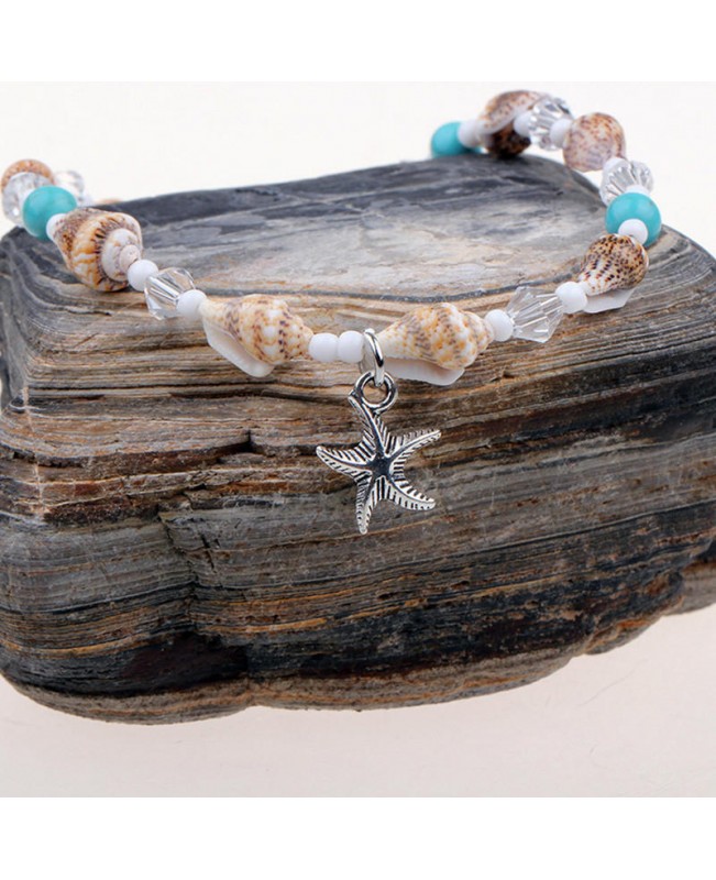 Bohemian Starfish Anklet Natural Stone Beaded Chain Barefoot Sandals Beach Foot Jewelry for Women