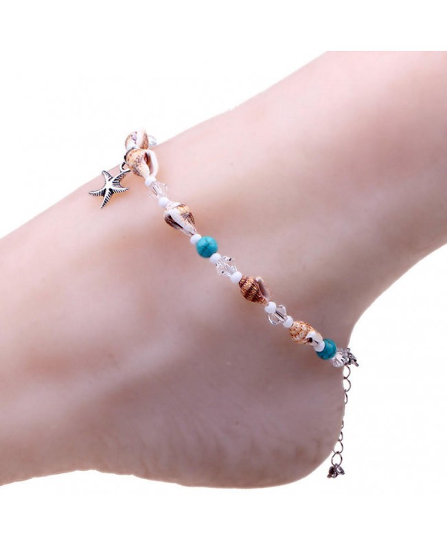 Bohemian Starfish Anklet Natural Stone Beaded Chain Barefoot Sandals Beach Foot Jewelry for Women