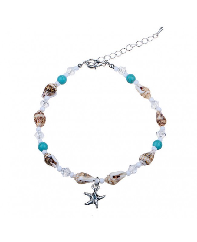 Bohemian Starfish Anklet Natural Stone Beaded Chain Barefoot Sandals Beach Foot Jewelry for Women