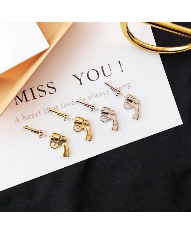 Punk Unisex Silver Gold Color Gun Stud Earring 925 Sterling Silver Needle Ear Jacket Earrings
