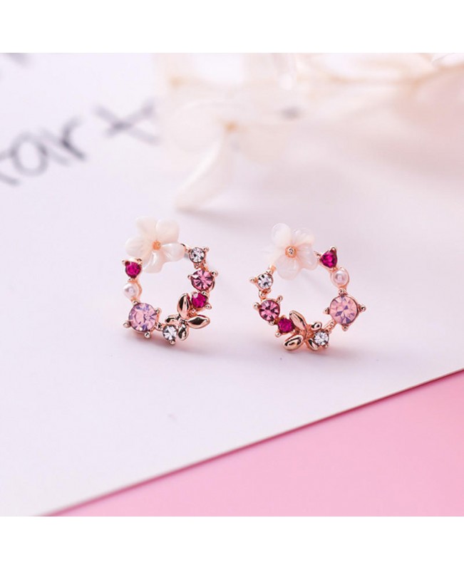 Cute Womens Stud Earring 925 Sterling Silver Needle Shell Flower Butterfly Zirconia Earrings