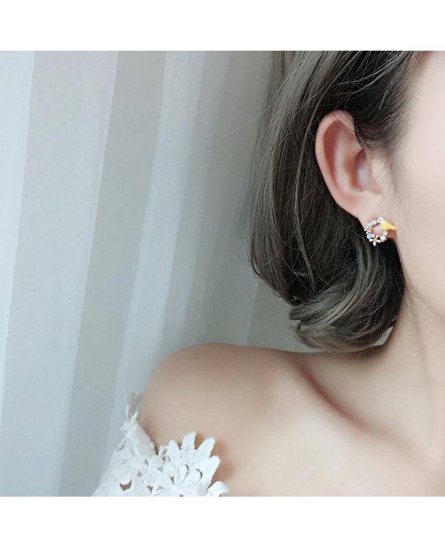Sweet Ear Stud Earring Coloful Flower Birds Teapot Asymmetric Earrings Ethnic Jewelry for Women