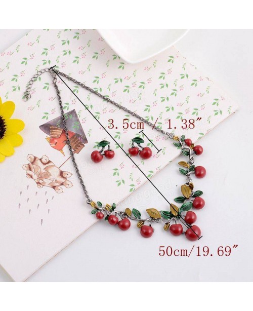 Sweet Red Cherry Earrings Necklace Jewelry Sets Ta...