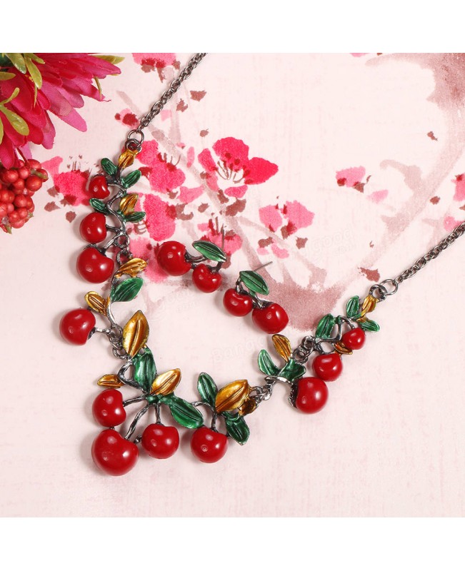Sweet Red Cherry Earrings Necklace Jewelry Sets Tassel chandelier Earrings Gift for Women