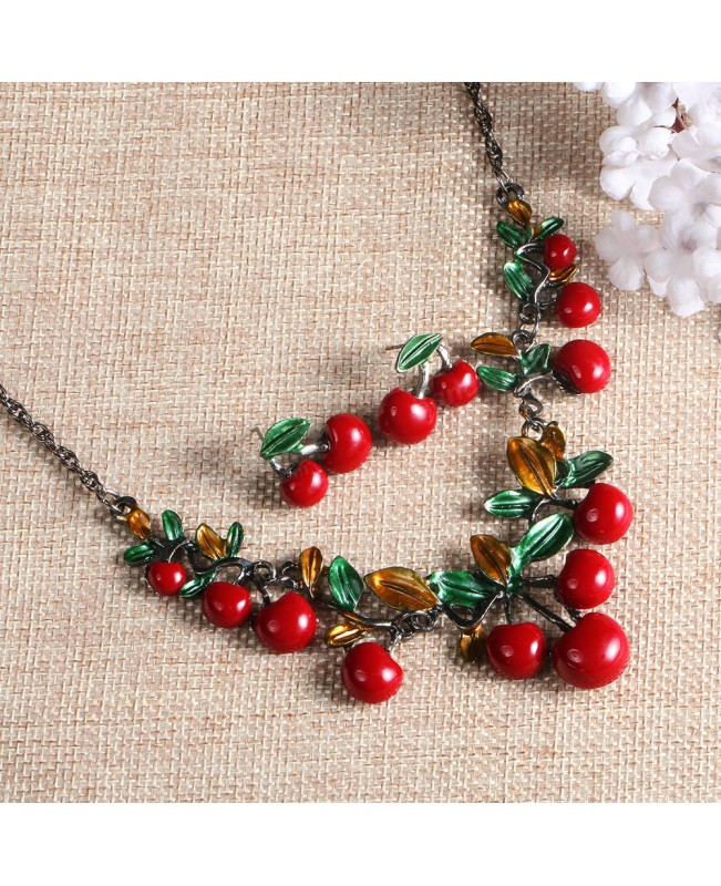 Sweet Red Cherry Earrings Necklace Jewelry Sets Tassel chandelier Earrings Gift for Women