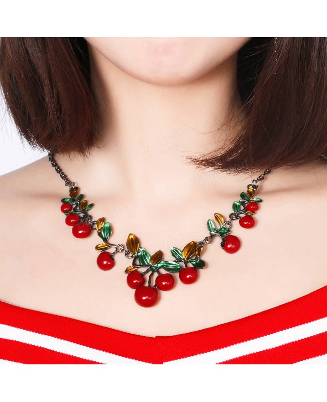 Sweet Red Cherry Earrings Necklace Jewelry Sets Tassel chandelier Earrings Gift for Women