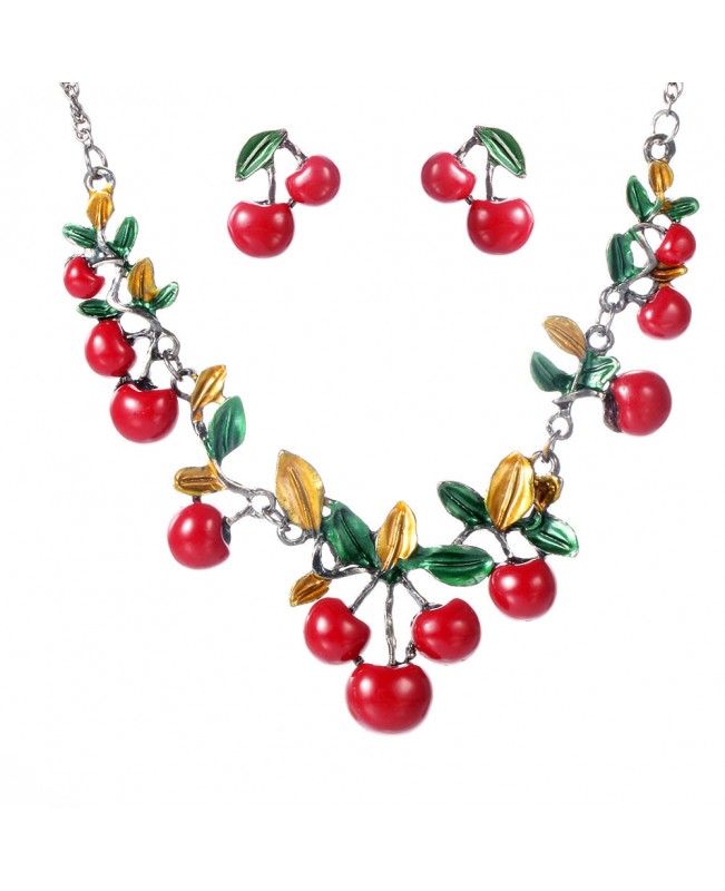 Sweet Red Cherry Earrings Necklace Jewelry Sets Tassel chandelier Earrings Gift for Women