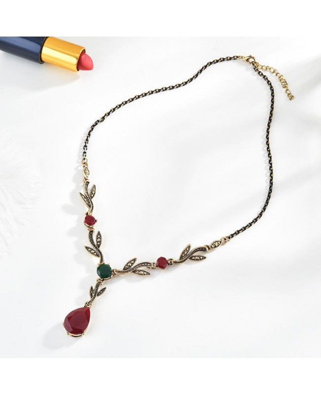 Sweet Plants Leaf Drop Pendant Necklace Earring Jewelry Set Fashion Women Wedding Accessories