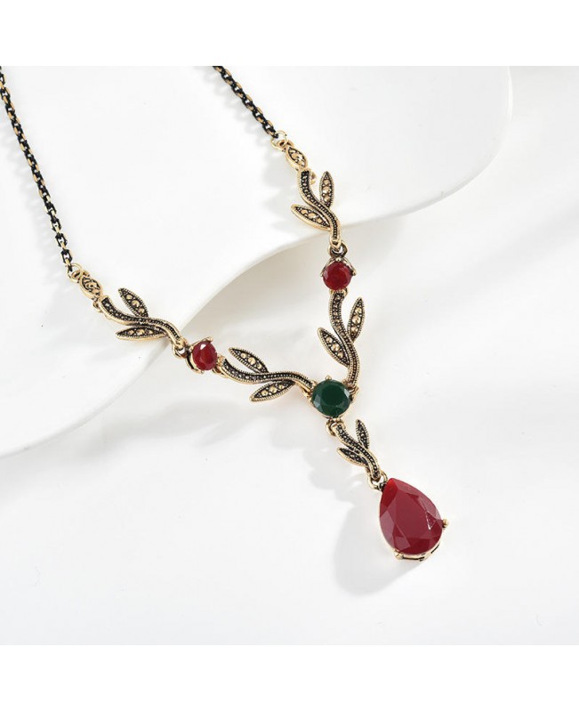 Sweet Plants Leaf Drop Pendant Necklace Earring Jewelry Set Fashion Women Wedding Accessories