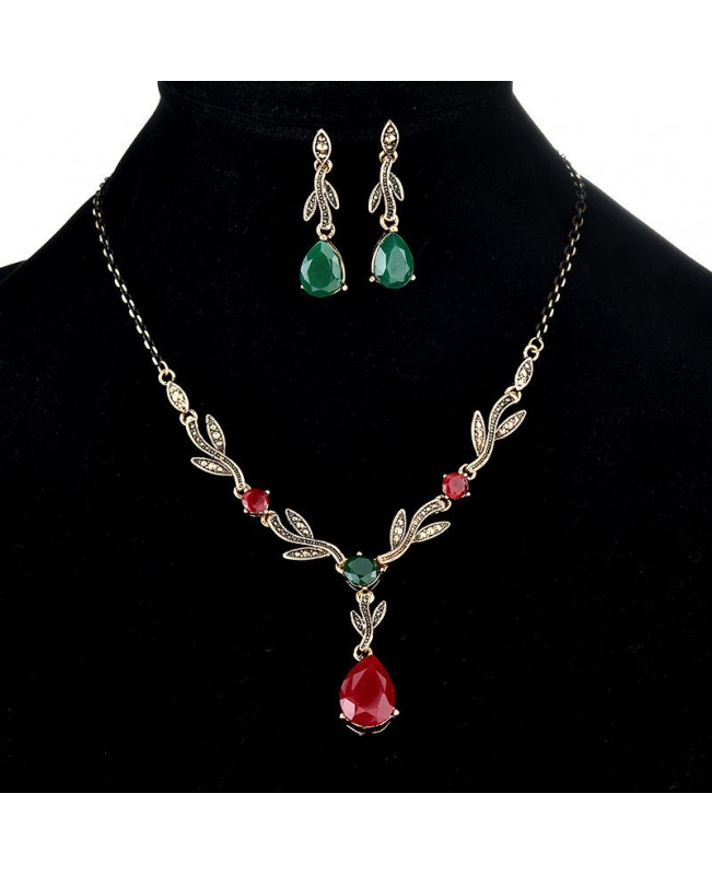 Sweet Plants Leaf Drop Pendant Necklace Earring Jewelry Set Fashion Women Wedding Accessories