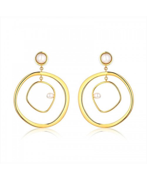 Trendy Pearl Geometric Round Shape Drop Earring Go...