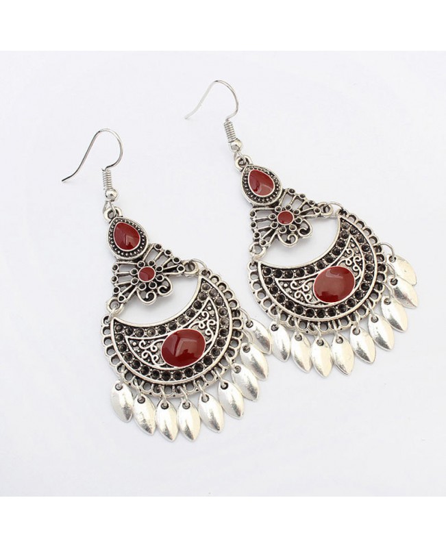 Ethnic Crescent Drop Earring Fashion Hollow Earrings Retro Long Alloy Leaf Earrings